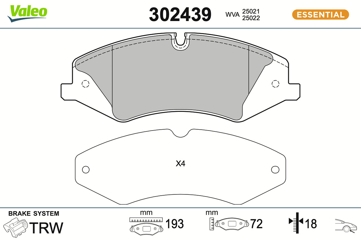 Jeu de 4 plaquettes de frein VALEO ref. 302439